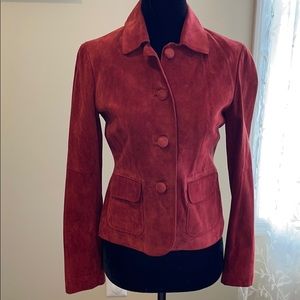 Ann Taylor red leather suede jacket.